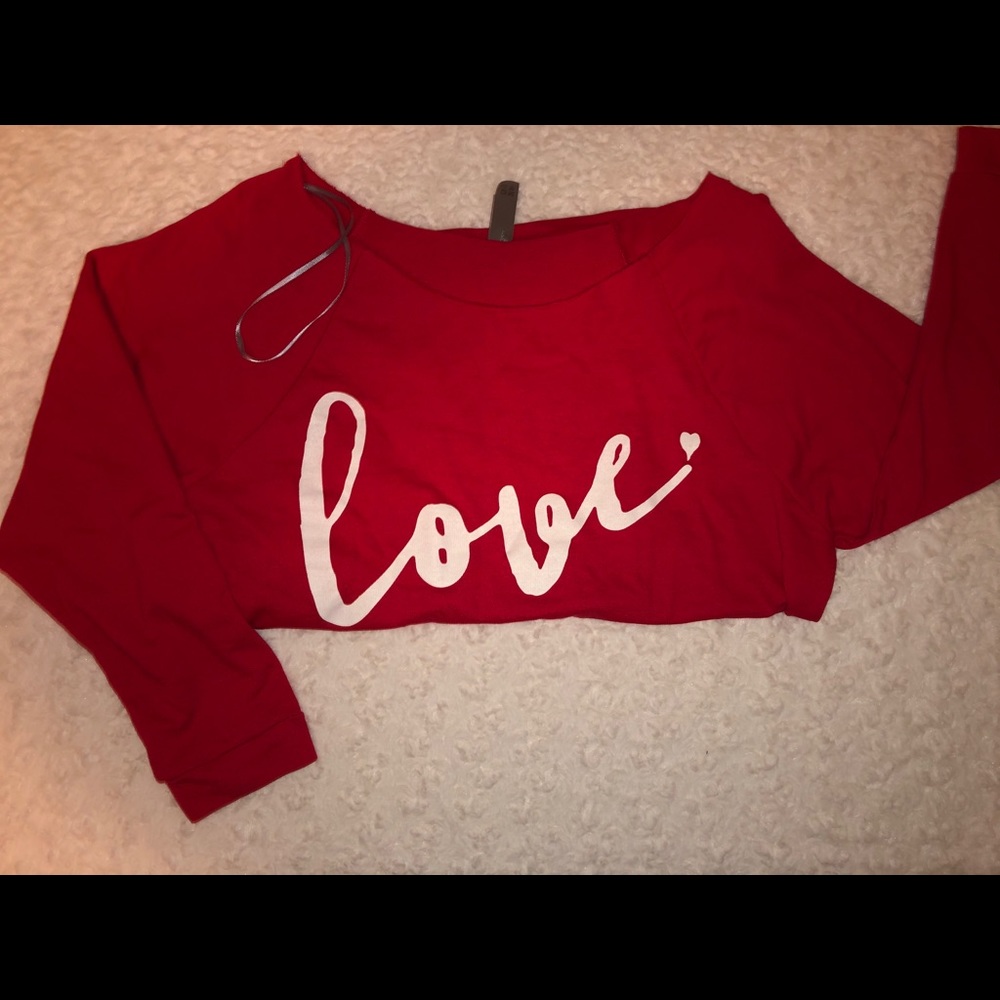 THREAD TANK: red off the shoulder graphic top